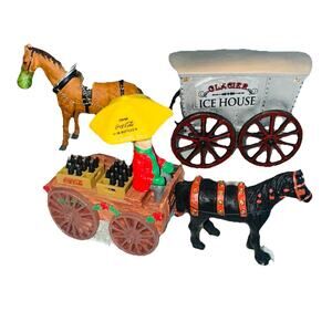 2 Christmas Village Lemax Glacier Ice House Coca Cola Town Square Horse Wagon
